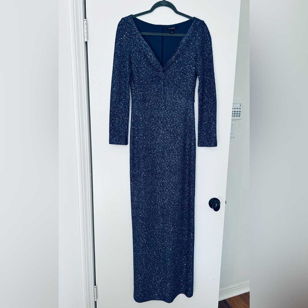 St John Dress size 4 Evening Gown navy blue sequins